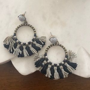 Black and grey fringe earrings